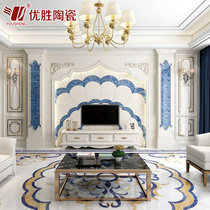 Marble jade Roman column TV background wall Simple European living room stone background heart shape film and television wall