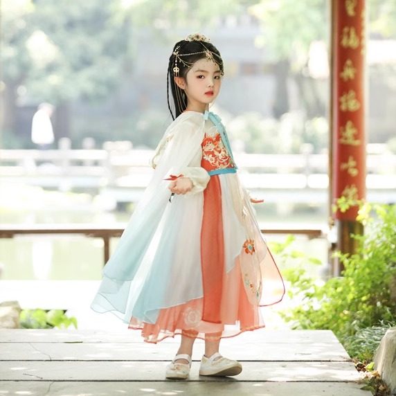 open lace back dress Trumpet Sleeve Knee-Length Girl's Han Chinese Costume Princess Dress Purple / 5