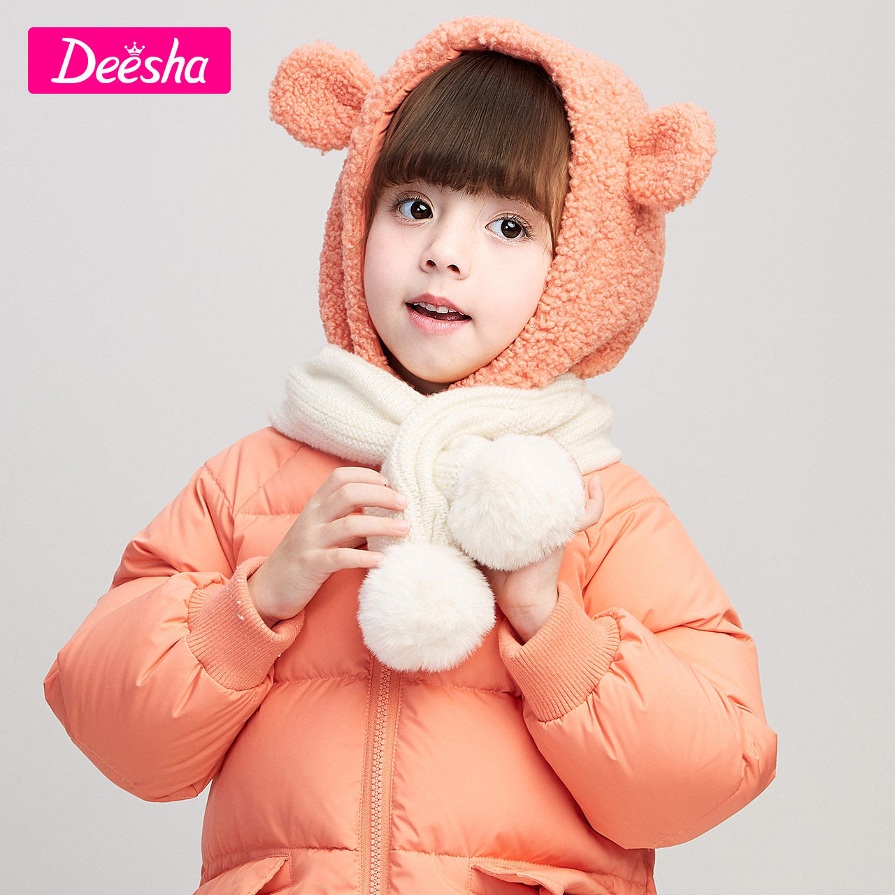 Desa Children's Scarf For Girls 2020 Winter New Kids Cute Furball Little Girl Simple Wool Scarf