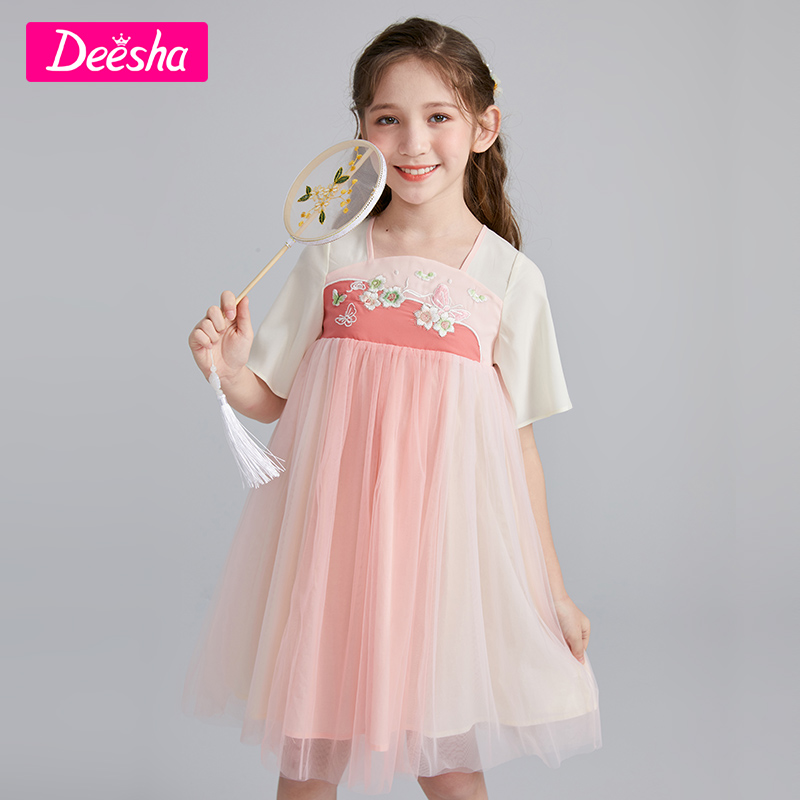 Deesha 笛莎 2022年夏季新款 女童刺绣雪纺汉服连衣裙 天猫优惠券折后￥119包邮（￥179-60）120-165cm码3色可选