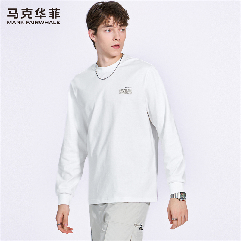 [280G ヘビー] マークフェアホエール ラウンドネック 長袖 Tシャツ メンズ 2025 春新作 全国トレンド ルーズプルオーバー