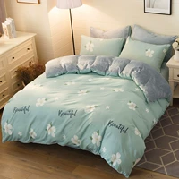 Lông cừu dày bốn mảnh flannel mùa đông nhung ấm 1,8m chăn trải giường 1,5m bộ đồ giường chăn ga gối đệm cute