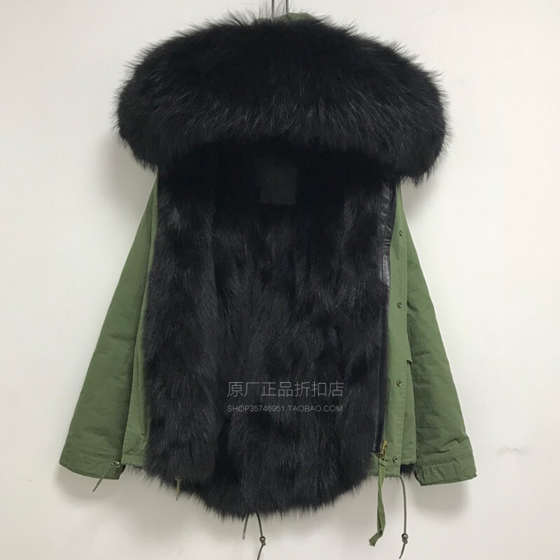 Trendy Brand Winter New Large-Size Men's Cotton Jacket, Black Fox Fur Celebrity Style Parka Coat, Short Fur Parka