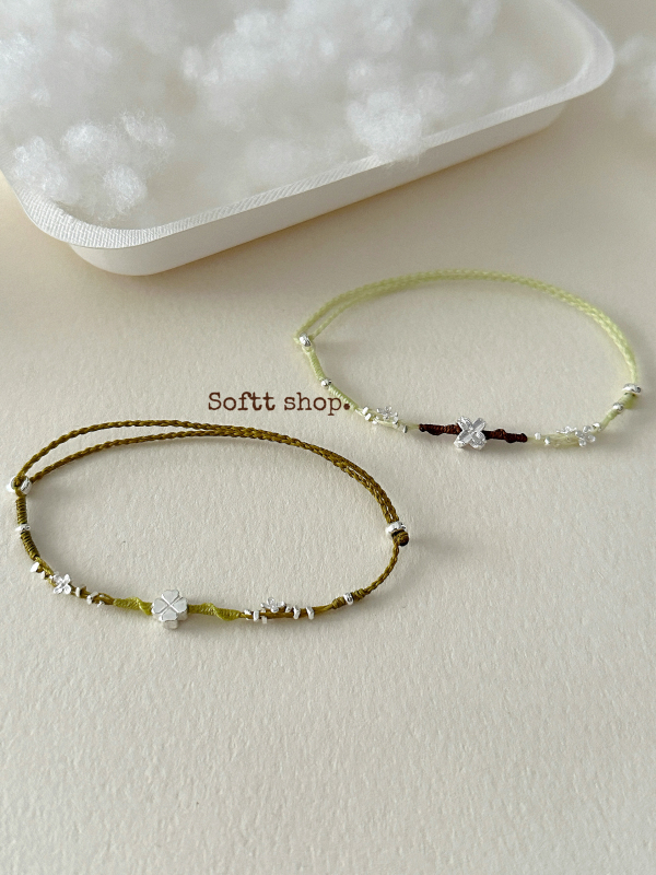 Softt Original · "Guiyu Four-Leaf Clover" 925 Silver Handmade Braided Rope Osmanthus Four-Leaf Clover Bracelet