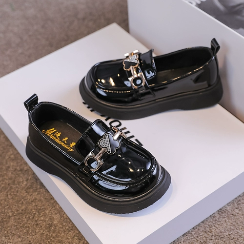 Обувь, детские металлические туфли в английском стиле для черной кожи для принцессы, лоферы, в британском стиле