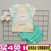 Mùa hè bé trai tay ngắn phù hợp với bé 1-2-3 tuổi Áo thun giản dị 0 tay áo ngắn hai dây cotton mỏng cho bé