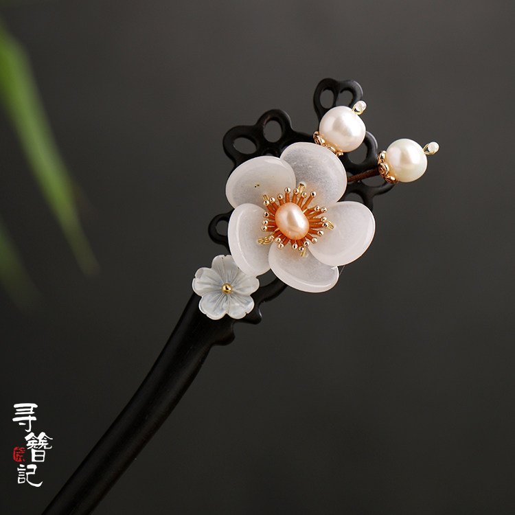 Looking for hairpins original white jade plum blossom ebony hairpin wood hairpin retro style ethnic style hair accessories falling jade plum