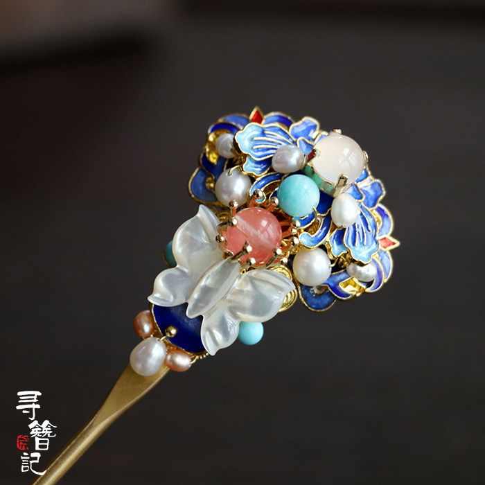 Handmade Classical hair Hairpin Hairpins Qipao Chinese Head Decorated with Han clothes Ancient clothes View Tai Blue Ming Qing Wind Hairpin Palace Memories