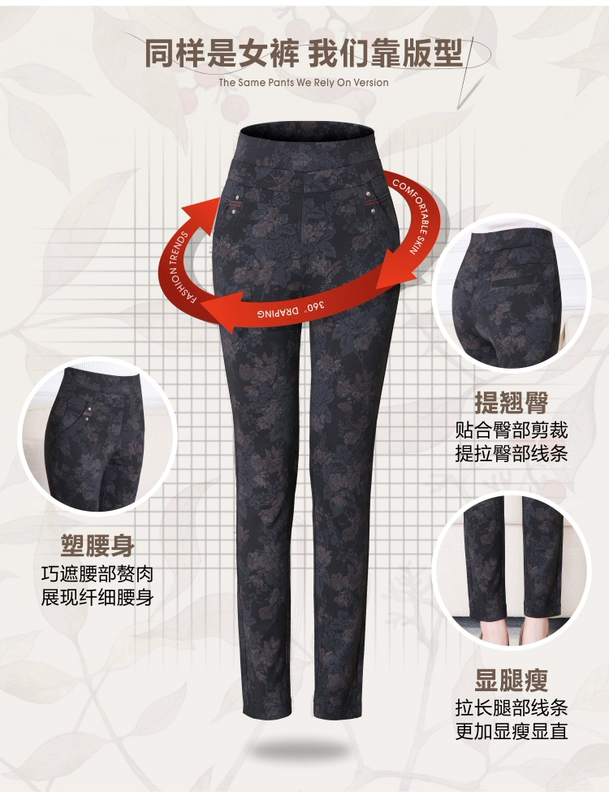 Quần legging kẻ sọc mùa thu và mùa đông mặc quần nữ trung niên cộng với nhung dày co giãn cao eo cao chân mẹ