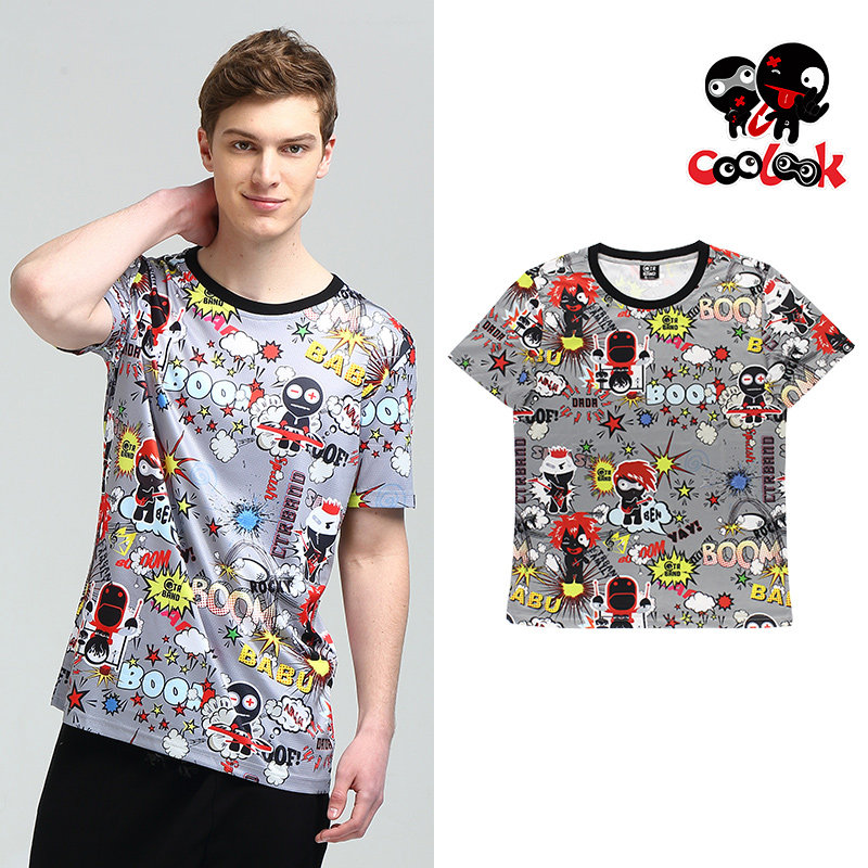 COOLMAX潮流指标2017年短袖t恤男青少年bad boy卡通学生圆领体恤