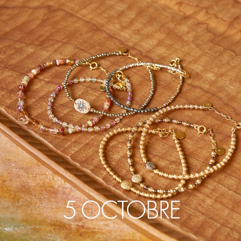 New French 5 Octobre Gold-Plated Diamond Natural Stone Vintage Niche Design High-End Ring Bracelet for Women