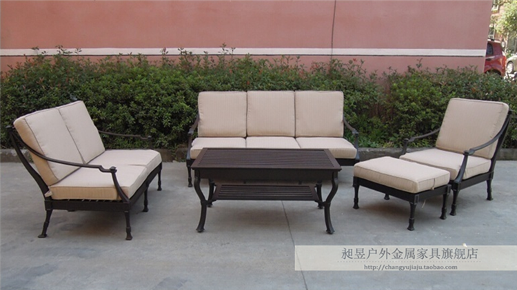 Sân vườn ngoài trời Đồ nội thất bằng nhôm đúc Sân hồ bơi Biệt thự ban công Khách sạn Clubhouse Ghế sofa sang trọng đứng sáu miếng bộ bàn ghế cafe ngoài trời