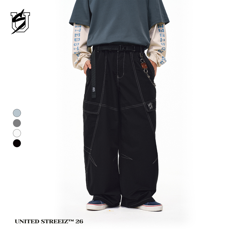 Us Federal Street Brand Patchwork Multi-Pocket Casual Pants American Hip-Hop Color-Blocked Visible Seam Loose Wide-Leg Streamer Street Dance Long Pants