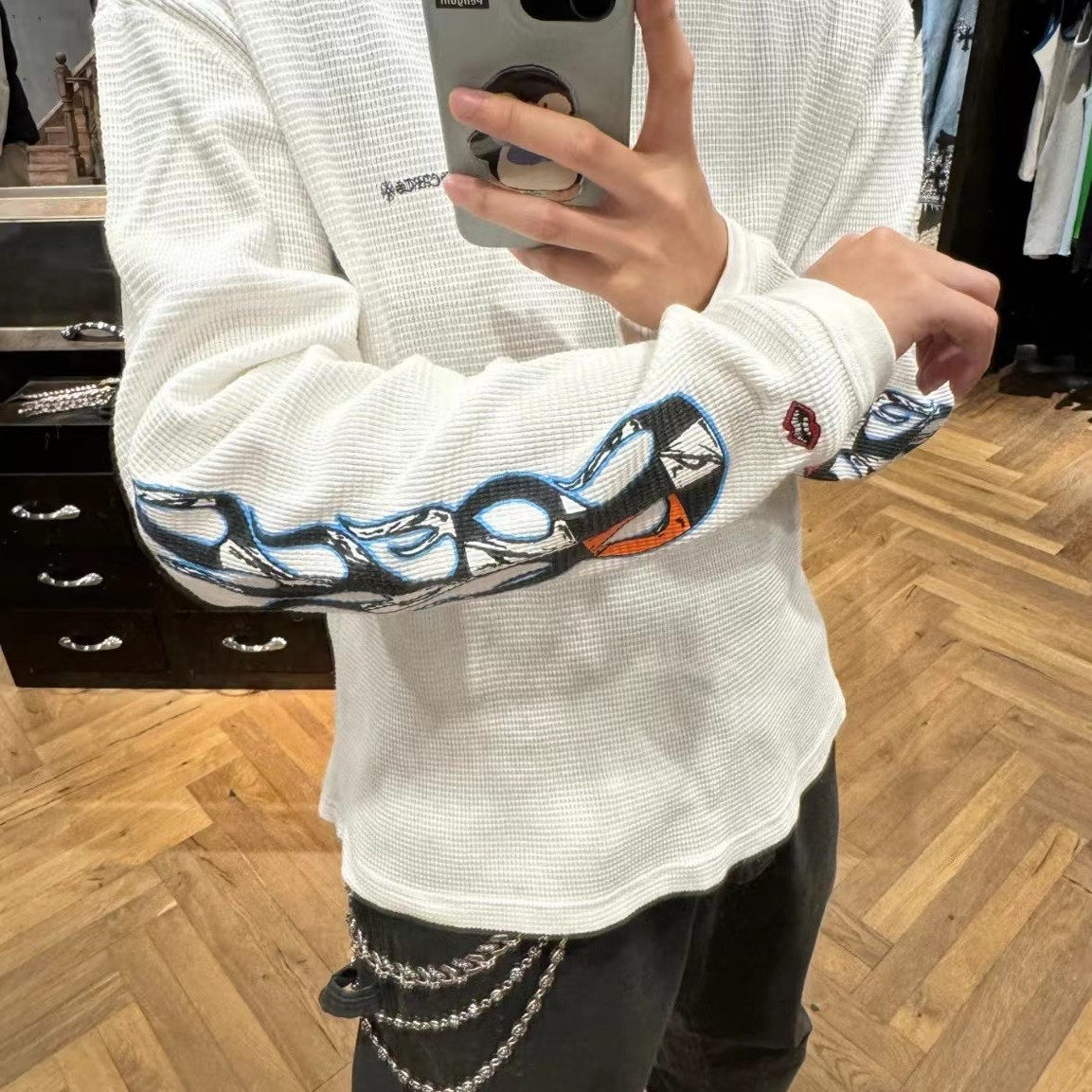 【懂哥系列】Matty boy联名ch风格涂鸦华夫格长袖tee宽松上衣