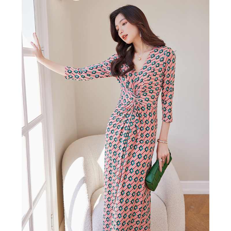 Miss Rose's Story Liu Yifei's Same Style Plaid Skirt, Beautiful Butterfly Green Stretch Silk Wrap Dress