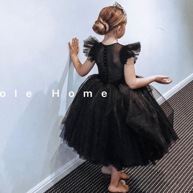Girls dress princess dress Western style high-end 2022 new children's fluffy black gauze dress flower girl wedding little girl summer
