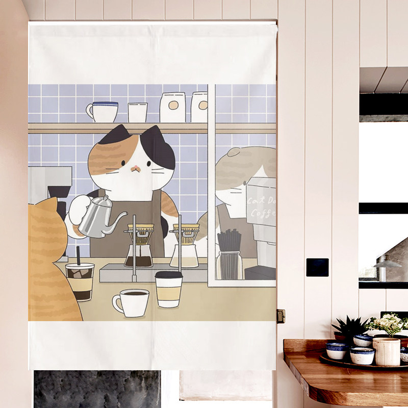 Fabric door curtain bedroom living room kitchen partition window milk tea shop dessert shop free punch half curtain short curtain cloth curtain