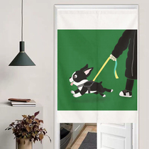 Cute cat house Koji dog cartoon animal pet shop curtain cotton linen fabric partition wind water curtain fabric hanging curtain