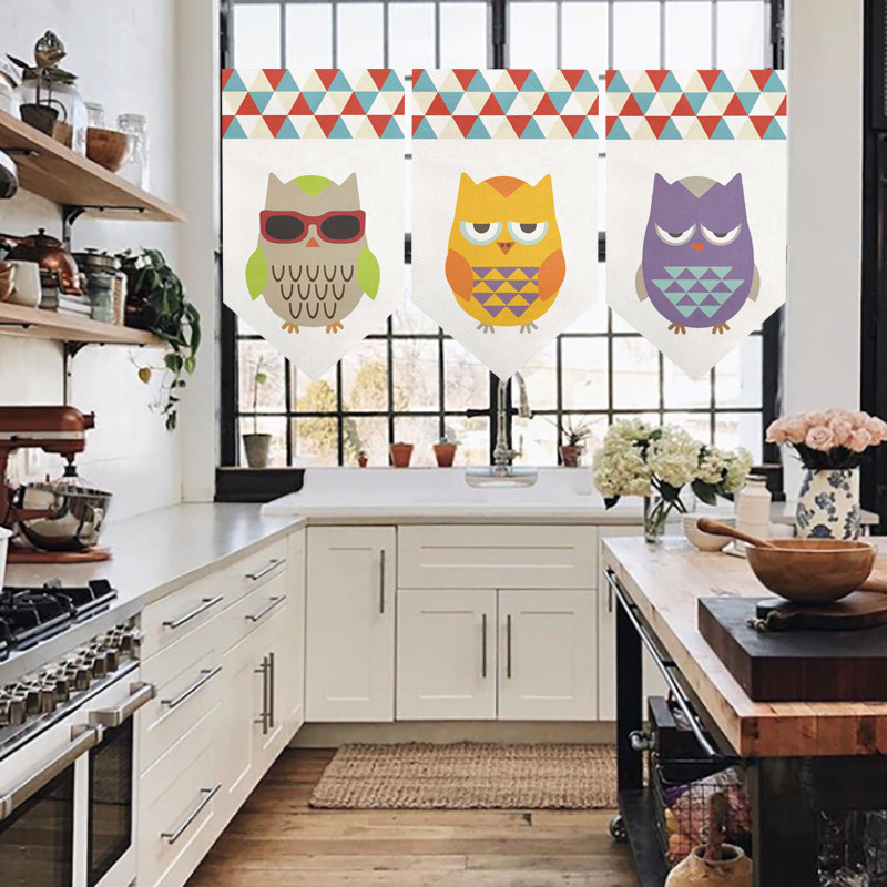 Nordic cartoon pennant curtain kitchen half curtain shop coffee shop dessert shop decoration short curtain partition window free punch