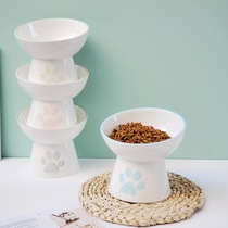 Slightly flawed ceramic oblique mouth pet cat bowl high-footed cat food bowl small dog rice bowl protection cervical vertebrae water bowl