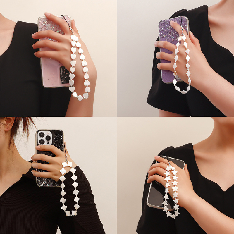Original Niche Design White Five-Pointed Star Mother-Of-Pearl Shell Short Phone Lanyard Wrist Strap Minimalist Strap