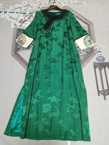 Original ethnic style womens Suzhou embroidery hand embroidered lotus double-sided Chinese style retro jacquard cotton green dress