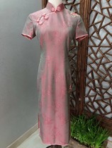 2020 new pure hand embroidery flower and bird plate gold dragon pattern custom cheongsam banquet dress Chinese silk cheongsam