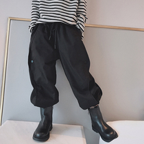 Ai Shangduo girls casual pants 2021 winter clothes new middle and big boy handsome plus velvet overalls pants wide leg pants