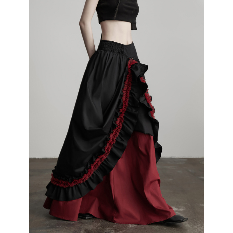Indulge's "Rose Ashes in the Dark Night" Gong Yanfeng Pure Cotton Double-Layered Thin A-Line Skirt with a Large Hem and Long Skirt