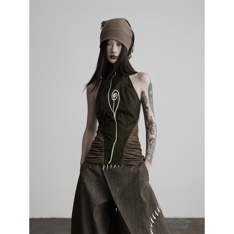 Indulge Original Cotton-Like Embroidered Patchwork High-Neck Waist-Cinching Sleeveless Top for Women Indulge Original Cotton-Like Embroidered Patchwork High-Neck Waist-Cinching Sleeveless Top for Women