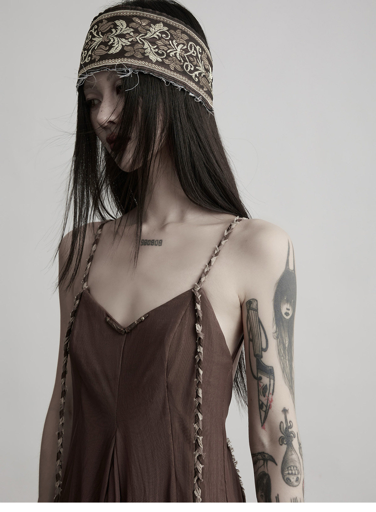 INDULGE Hand-Woven Beaded Back-Tie Layered Slip Dress