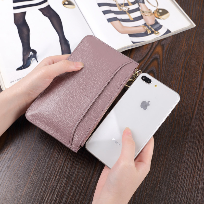 2021 big leather long small wallet women ultra-thin solid color small fresh leather ticket holder simple zipper mobile phone bag tide