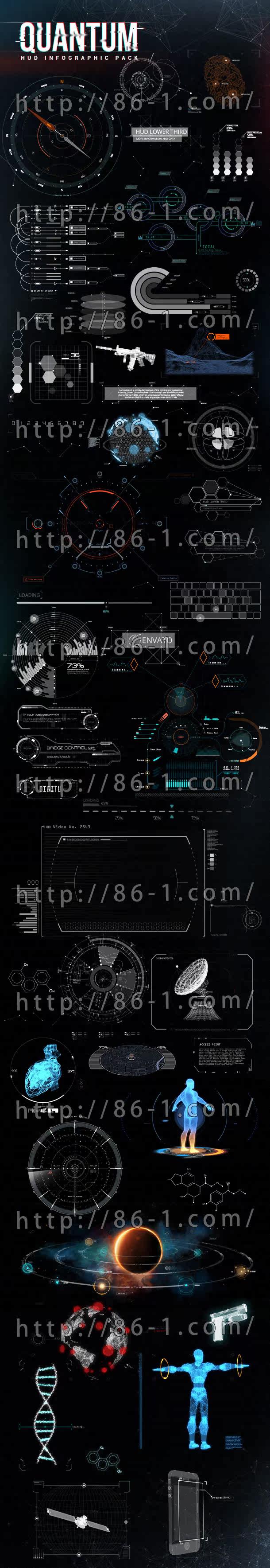 AE模板-高科技军事信息化动态元素包Quantum HUD Infographīc V2