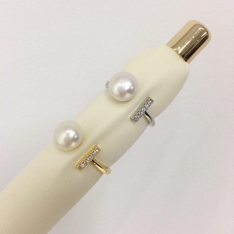 Natural freshwater pearl ring 18K real gold electroplating fashion simple open pearl ring