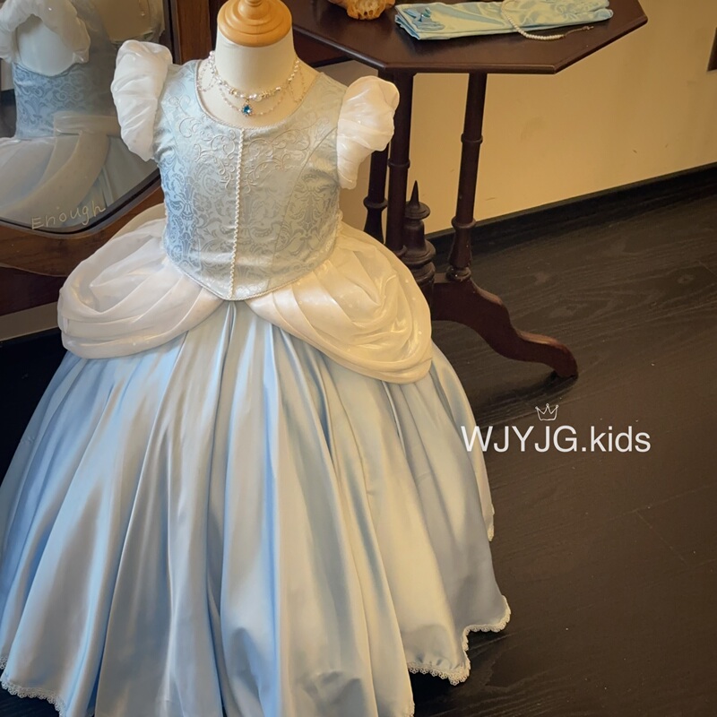 Girls' Summer High-End Blue Cinderella Dress Cinderella Princess Dress Tutu Skirt Birthday Dress