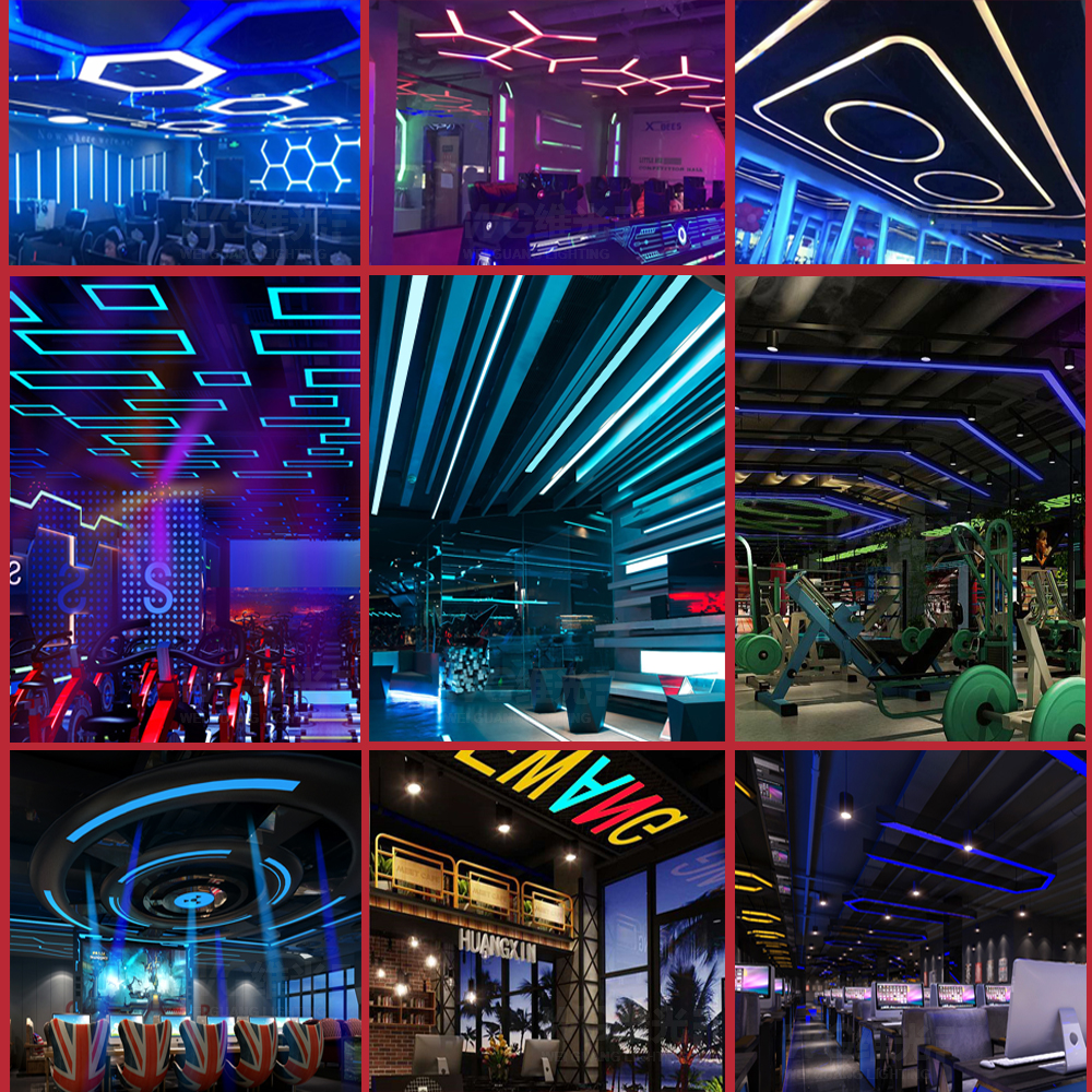 LED modeling lamp technology sense chandelier gym Internet cafe showroom polygon arc shaped industrial wind special shape customization