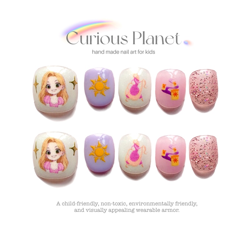 Princess Children's Wearable Nails Cartoon Animation Princess Nail Art Collection Cute Beautiful Nails Girls' Wearable Nails Short Style