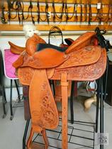 Imported Western saddle full set of cowhide carved saddle horse back edge harness