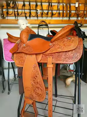 Imported Western saddle full set of cowhide carved saddle horse back Edge Harness