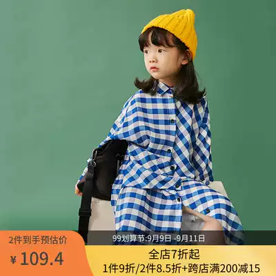 Pear small leisure girl dress 2021 spring and autumn girl Han Chao foreign school shirt dress personality plaid dress