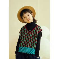 Pear small idle sleeveless knitted waistcoat children tide 2021 Autumn New Vintage jacquard vest