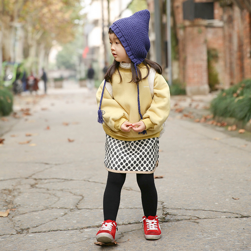 Pear small idle girl's winter style plus suede thickened splicing high neckline thickness cotton T children fresh cover headblouse E84V1789