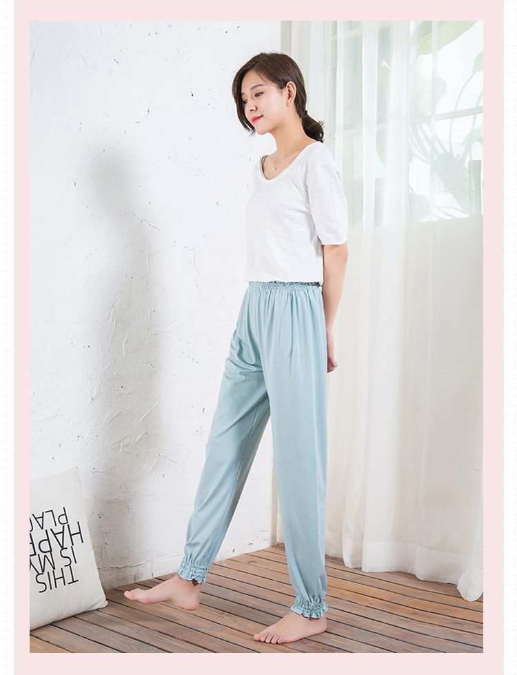 Pajama quần của phụ nữ quần cotton mùa xuân và mùa hè phần mỏng bàn chân nhỏ kích thước lớn đóng miệng cotton Nhật Bản và Hàn Quốc quần nhà giản dị có thể được đeo