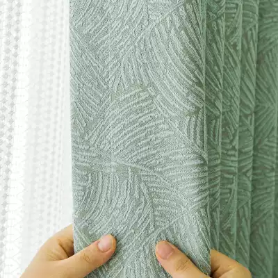 Nordic modern Japanese light luxury retro thick jacquard chenille blackout custom living room bedroom curtain plain