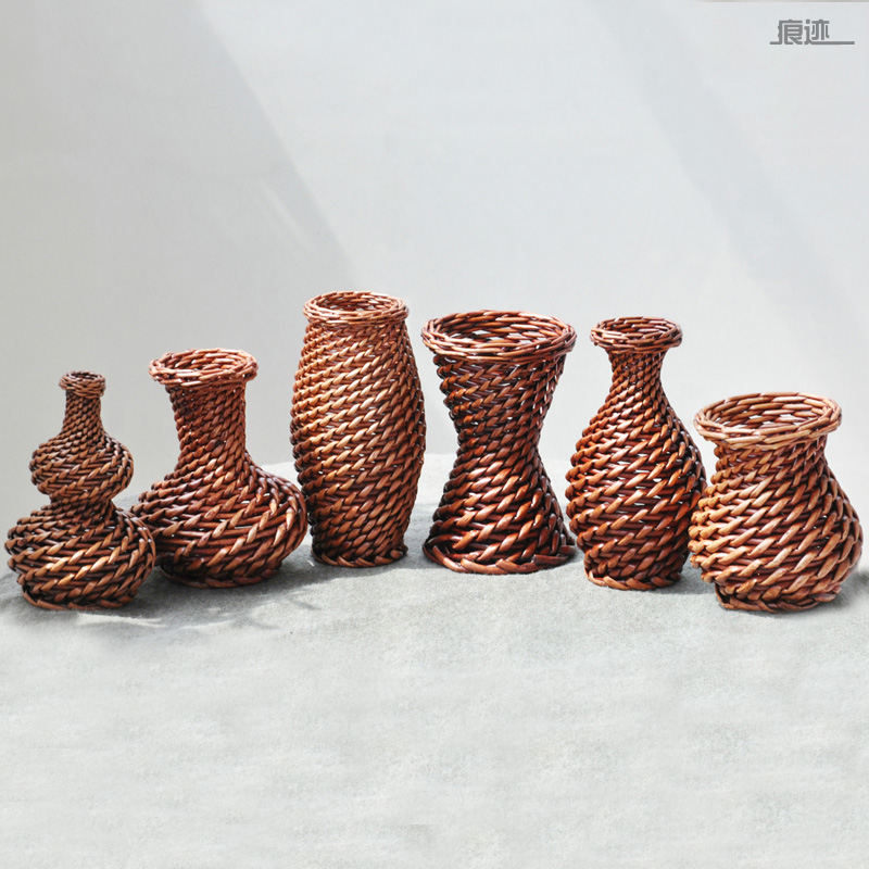Traces Hand-woven Flower Basket Wicker Flower Basket Rattan Vase Jewelry Insert Dry Flower Pot Flower Ware Treasure Gourd Decoration