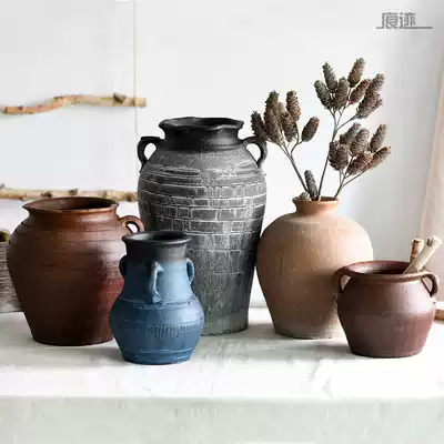 Handmade coarse pottery vase retro insert dry flower to do old antique Clay Clay pot fleshy old pile flower pot large jar