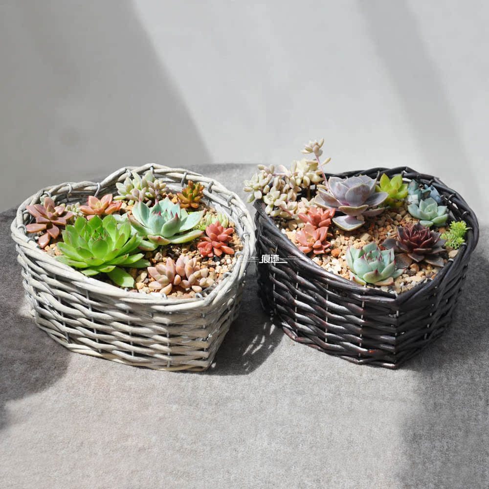 Heart-shaped rattan succulent plant flower pot wicker love heart-shaped flower arrangement meat platter vase romantic retro creative