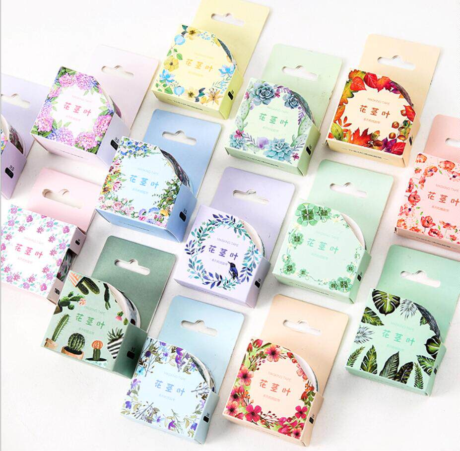 Paper and ink life flower stem and leaf series handbook diary peripheral DIY tearable creative washi tape 15 30mm