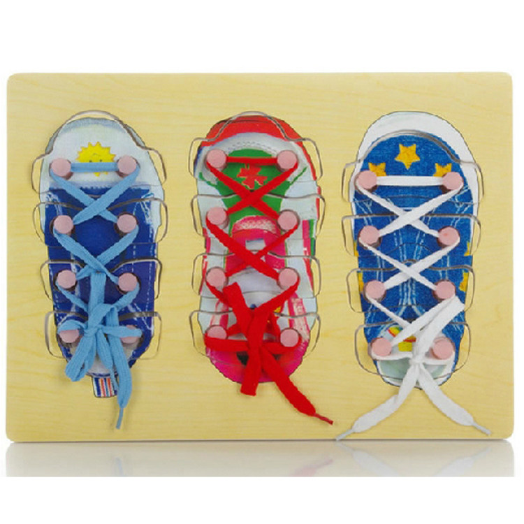 Tying shoelaces Monte Early teaching Xi hands-on teaching aids Montessori wearing shoe jointed board threading board jigsaw puzzle children's toys