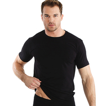 Pure Cotton Round Collar Loose large size Mens short sleeve T-shirt middle-aged father Gats increasing number of pure black and half sleeve high end